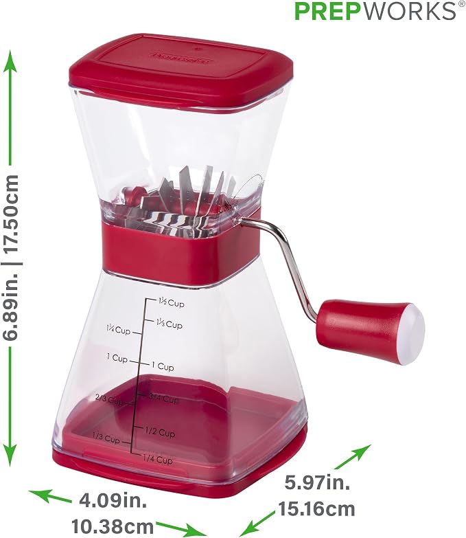 PrepWorks Manual Nut Chopper, Chop Nuts With Coarse and Fine Functions, Red | Grinds up to 1.5 Cups of Nuts, Seeds, or Herbs, Non-Skid Base for Stability While Chopping, Dishwasher Safe