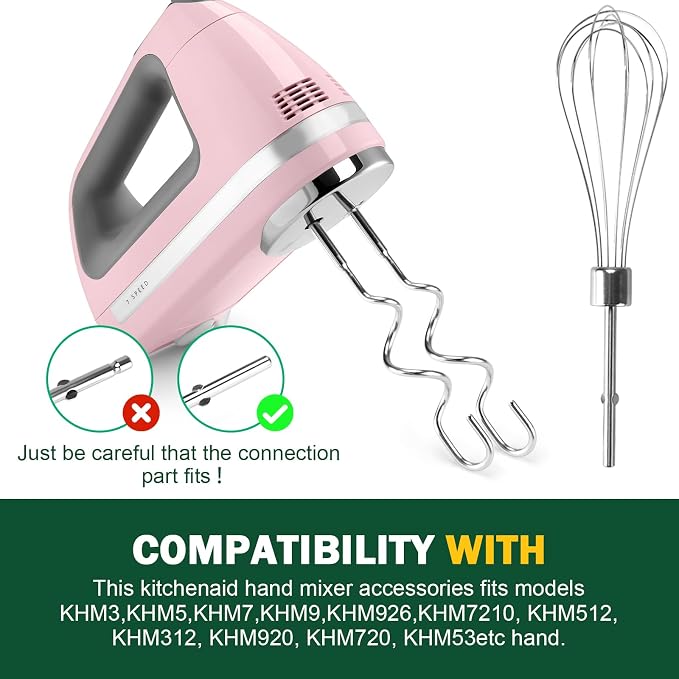 Hand Mixer Beaters Blender For KitchenAid & Mixer Dough Hooks | Hand Mixers Whisk Attachment KHMPW Stainless Steel Egg Beater/Whisk Attachment for Kitchen Hand Mixer Accessories,3PCS