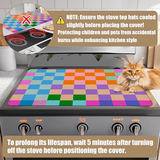 Colorful Checkered Stove Top Covers for Electric Stove, Electric Gas Stove Pad Heat Resistant Range Cooktop Protector for Home Decor Kitchen 28"x20"