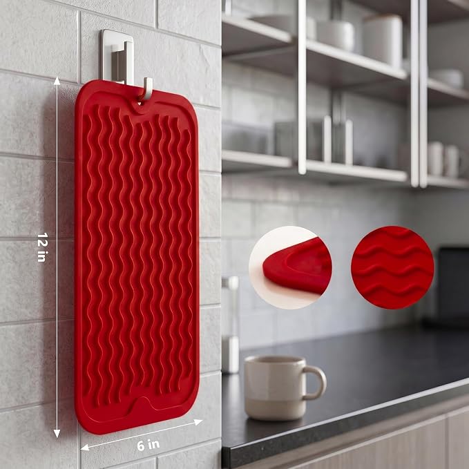 MicoYang Silicone Dish Drying Mat for Multiple Usage,Easy clean,Eco-friendly,Heat-resistant Silicone Mat for Kitchen Counter or Sink,Refrigerator or Drawer Liner Red S 12 inches x 6 inches