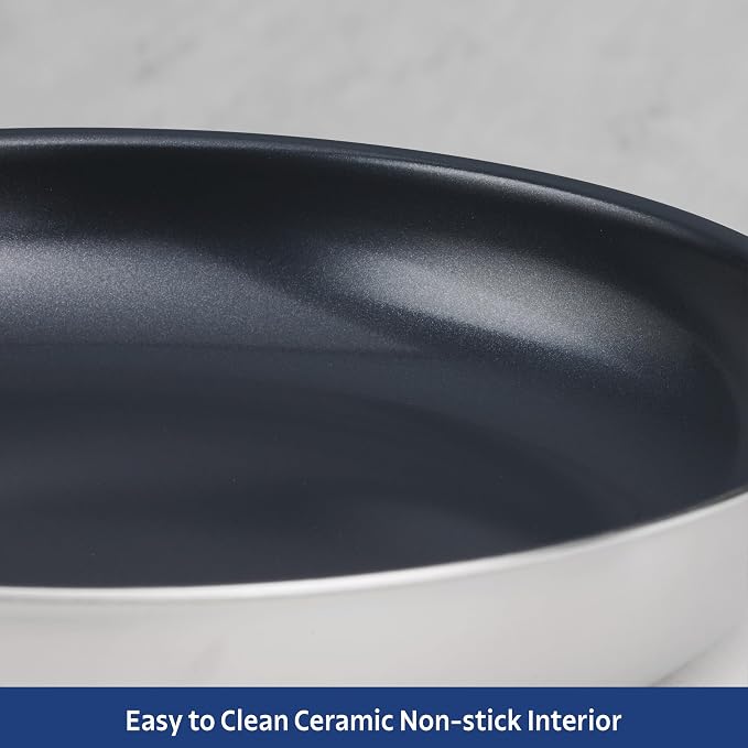 Tramontina Signature 12-Inch Tri-Ply Clad Stainless Steel Large Frying Pan | Ceramic Non Stick Interior, Induction-Ready Skillet, Oven-Safe