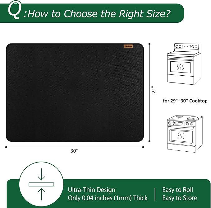 Fireproof Stove Top Covers for Electric Stove, Waterproof & Heat Resistant Mat for Glass Top, Stovetop Protector, Anti-Scratch, 30x21 Black