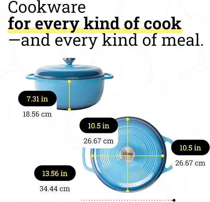 Lodge Essential Enamel Cast Iron Dutch Oven 6 Quarts - Perfect for Bread Baking, Braising, Marinating & Slow Cooking, Features Moisture-Sealing Lid & Dual Handles, Kitchen Essentials, Cornflower Blue