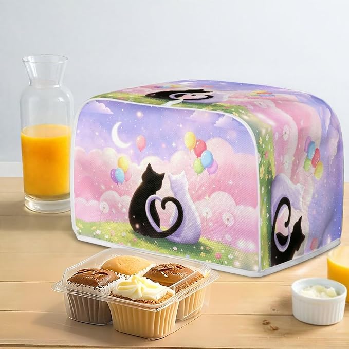 Cute Cat Print Toaster Cover Cloud Moon Print Toaster Dust Covers Fingerprint Washable Microwave Oven Cover for Kitchen