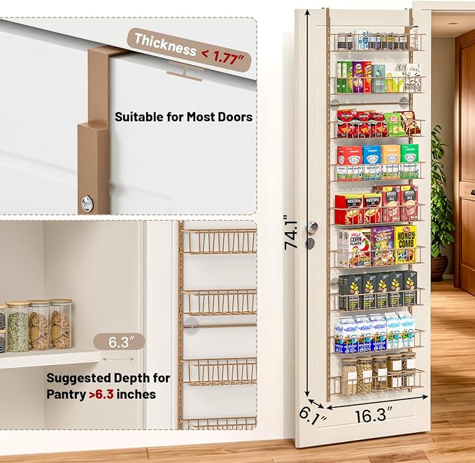 ElegantArray 9-Tier Pantry Door Organizer, Brown | Over The Door Pantry Organizer Rack and Storage, Hanging Spice Rack Shelves Door, Home Office Laundry Room Bathroom & Kitchen