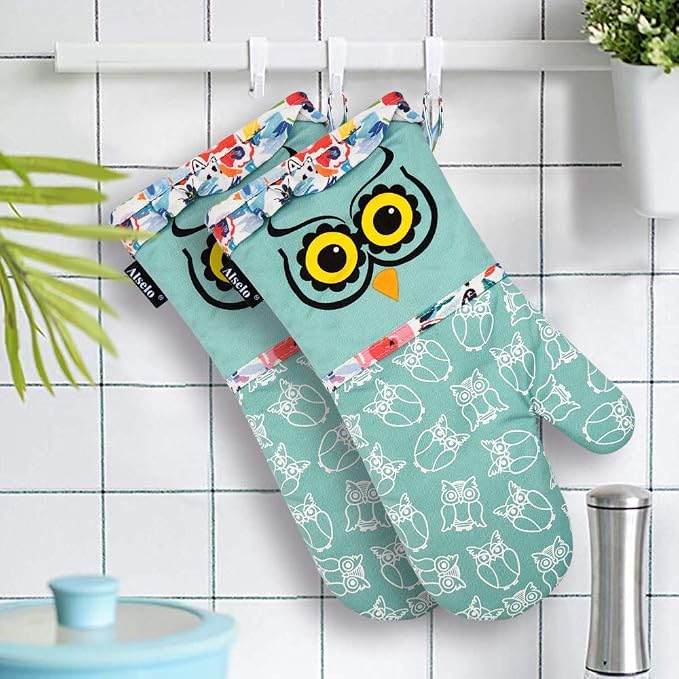 Alselo Oven Mitts, 7"x13.5", 1 Pair | Silicone Printed, Kitchen Mittens