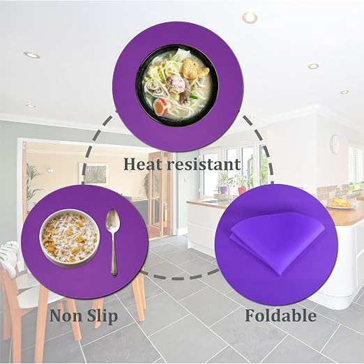 Silicone Microwave Mat 12 Inch, Non Stick Turntable Safe Baking Mat for Kitchen, Multi Purpose Heat Resistant Oven Mat, Trivet Mat, Placemat 2 Pack(Purple)