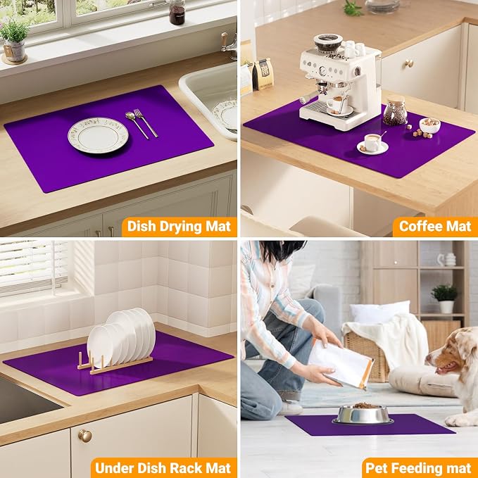 2-Pack Silicone Counter Mats 24”x16”, Purple | 1.5mm thick silicone counter protector, heat resistant & non-slip. Works for air fryer, hot pots, pans and coffee maker.