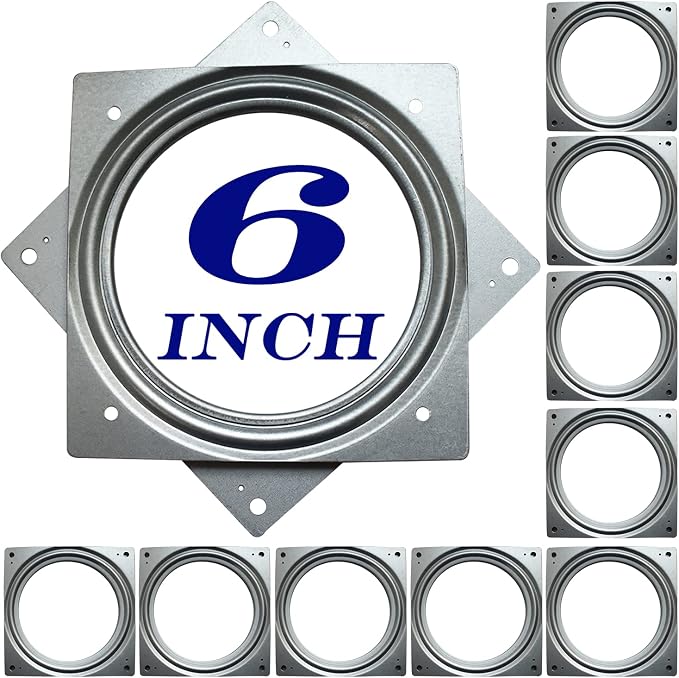 10Pack 6Inch Lazy Susan Hardware Square Rotating Bearing Plate Turntable | Lazy Susan Hardware Base for Serving Trays Kitchen Storage Racks Craft Table Zinc Plated Steel Swivel Plate 500lbs Capacity