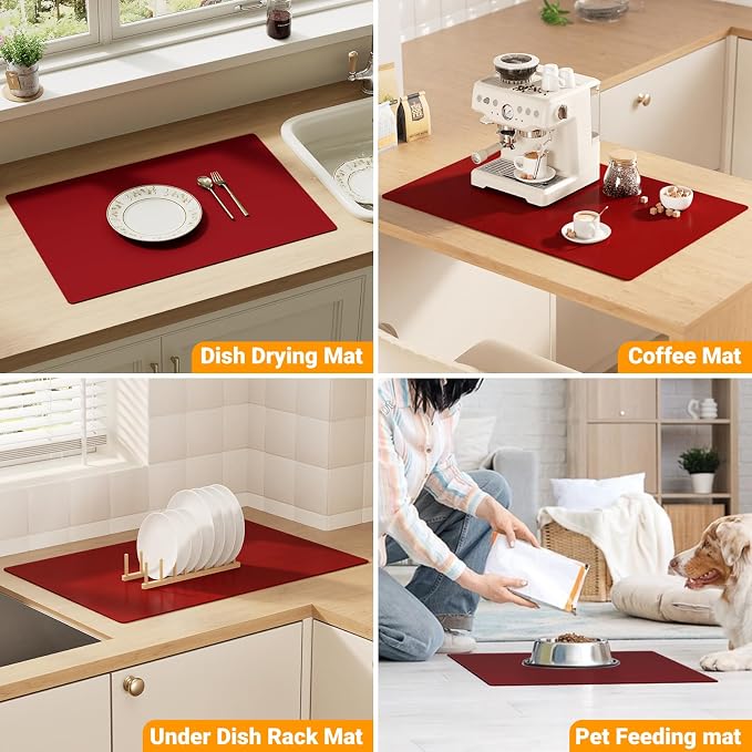 2-Pack Silicone Counter Mats 24”x16”,Red | 1.5mm thick silicone counter protector, heat resistant & non-slip. Works for air fryer, hot pots, pans and coffee maker.