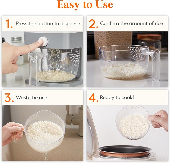 Lifewit Rice Dispenser 25 Lbs, Airtight Storage with Cup, 2 Pack Grey | BPA-Free 11.3kg Capacity Storage Container for Beans, Corn & Other Small Grains, One-Press Dispensing Bin for Kitchen Pantry