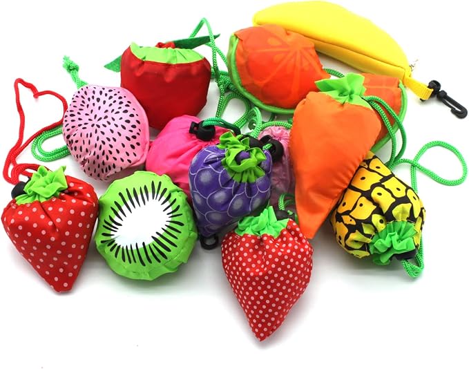 10PCS Fruits Reusable Grocery Shopping Tote Bags Folding Pouch Storage | Reusable Grocery Bags Foldable Machine Washable Reusable Shopping Bags,Lightweight Polyester Fabric