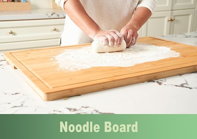 Allsum 36x24" Bamboo Cutting Board for Kitchen, Extra Large Wood Stove Top Cover, Noodle Board over Sink, Charcuterie Cheese Serving Tray with Side Handles and Juice Grooves