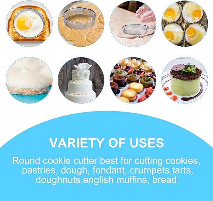 12 Pcs Donut Hole Cookie Biscuit Cutter Set for Baking, Graduated Doughnut Round Cookie Cutters, Metal Scone Circle Cookie Cutters for Frying, Biscuits Ring Molds for Cooking Cake(1-4.4 Inch) HAHAYOO