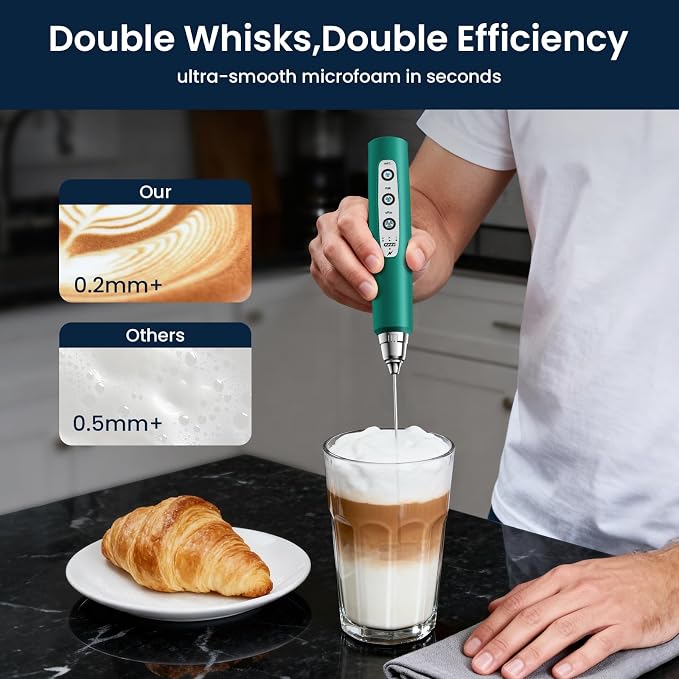 Milk Frother Wand Rechargeable Handheld Electric Whisk 3 Speed Adjustable | Coffee Frother Wand with 3 Stainless Whisks Electric Foam Maker Drink Mixer Blender for Latte Cappuccino Matcha Egg