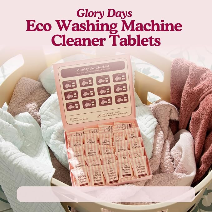 Glory Days Washing Machine Cleaner Tablets – Pet Hair Remover, Odor Eliminator & Descaler – Septic Safe, Plant-Based Formula for HE, Front Load & Top Load Washers – 12 Tablets, 6 Month Supply
