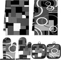 Jingmore 6 Pcs Kitchen Decor Set Accessorie Farmhouse Kitchen Towels Pot Holders Oven Mitts Set 2 Dish Towels 2 Pot Holders 2 Cooking Mittens Oven Glove for Cooking (Gray and Black,Geometric)