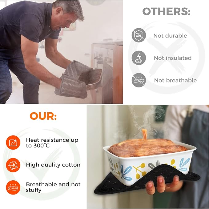 4PCS Oven Mitts and Pot Holders Sets 500°F Pot Holders for Kitchen Heat Resistant Oven Gloves Anti-Slip Silicone Stripe Oven Mitts Heat Resistant Hot Pads Oven Mits Potholders for Kitchens (Black)