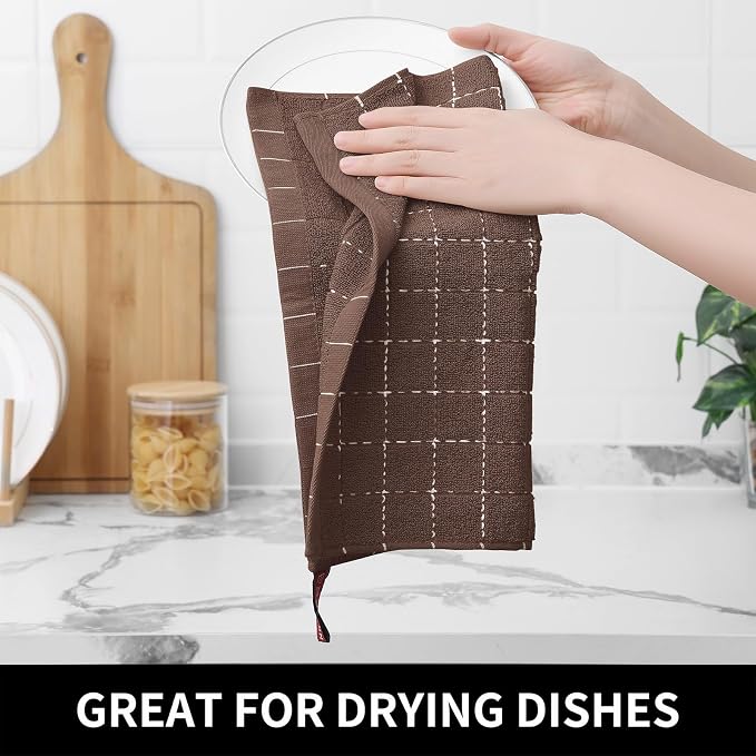 Homaxy 100% Cotton Terry Kitchen Dish Cloths, 6 Pack, Brown | Ultra Soft and Absorbent, Suitable for Drying and Washing Dishes
