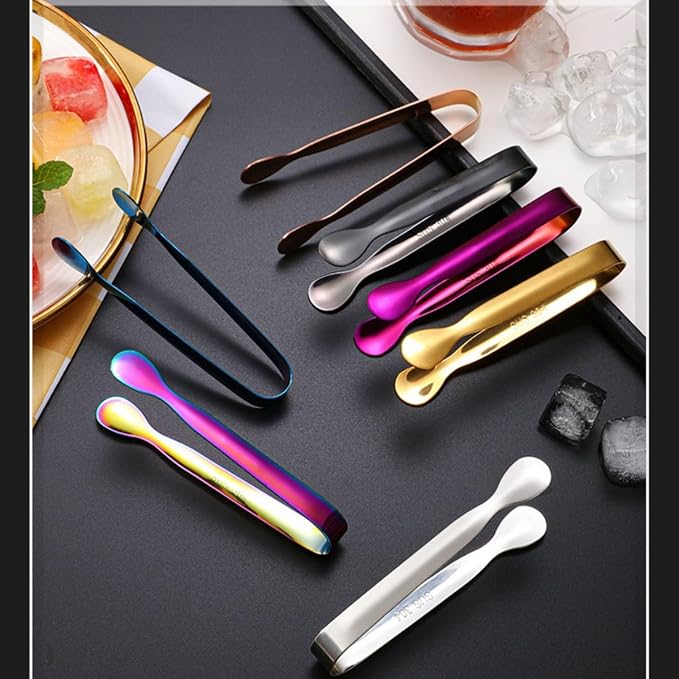 4.3 Inch Mini Serving Tongs Set of 7, 304 Stainless Steel Ice Tongs Sugar Tongs, Small Kitchen Utensils Gadgets for Appetizers, Tea Party, Coffee Bar, Desserts(Dishwasher Safe, Black)