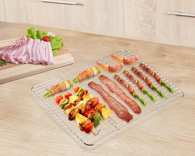 P&P CHEF 8.6" x 6.2" Cooling Baking Wire Racks Pack of 2, Silver | Stainless Steel Cooling Racks for Cooking Baking Roasting Grilling Drying, Dense Wires & Smooth Edge, Easy Clean & Rust Proof