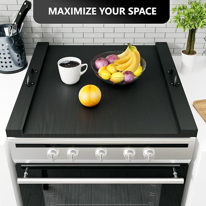 Noodle Board Stove Cover with Handle Wooden Stove Top Cover Board 29.5x22" for Electric Gas Stove Burner, Glass Range Stovetop Cover