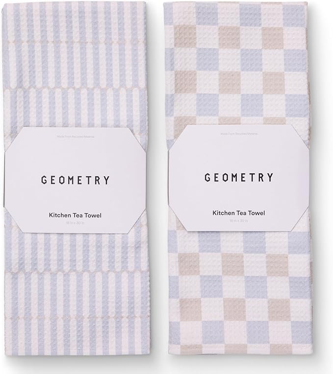 GEOMETRY Kitchen Tea Towels - Quick Dry Microfiber Dish Towels for Kitchen - Ensemble Neutre 18" x 30" - 2 Pack