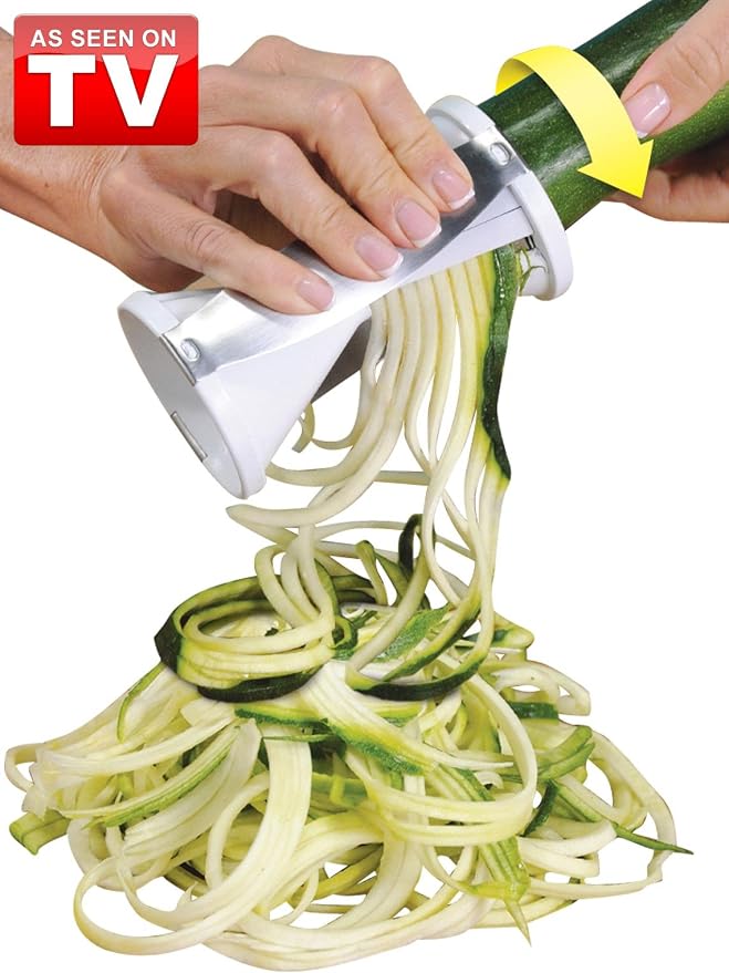 Veggetti Veggie Slicer, Dual Stainless Steel Blade Vegetable Cutter for Thick or Thin Noodle, Works with Zucchini, Squash, Cucumbers, Carrots, and more, 2.76"L x 2.76"W x 6.32"H, White