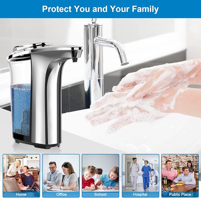 Automatic Soap Dispenser, 17oz Touchless Liquid Dish Soap Dispenser Kitchen | 500ml, Infrared Sensor, 5 Adjustable Soap Levels, Hand Dispenser for Bathroom Kitchen Sink, Battery Operated