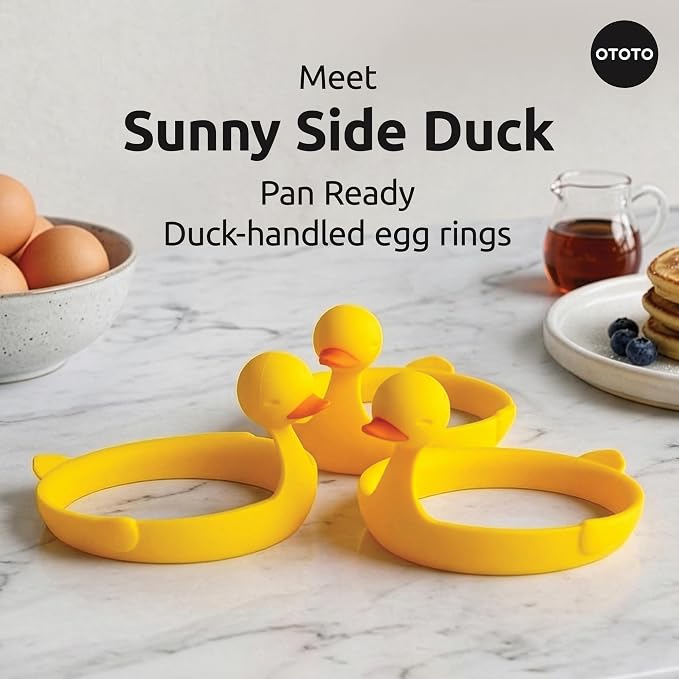 OTOTO Egg Rings 3 Pack - Silicone Egg Separators with Duck Holders, Egg Circle Mold Set, Egg Ring for Sandwiches, Pancake Molds & Fried Eggs, Unique Kitchen Gadgets, Fun Gifts (Sunny Side Duck)