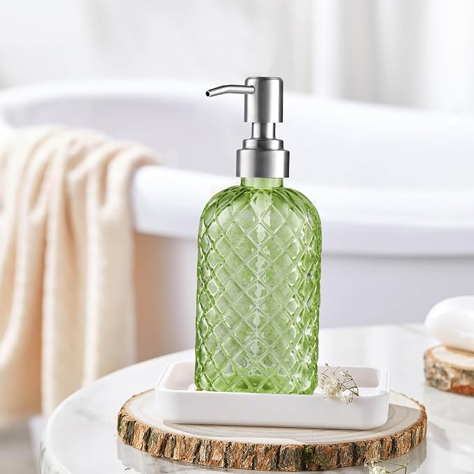Kaishun Refillable Glass Soap Dispenser (2PC) for Hand Soap & Lotion, Green