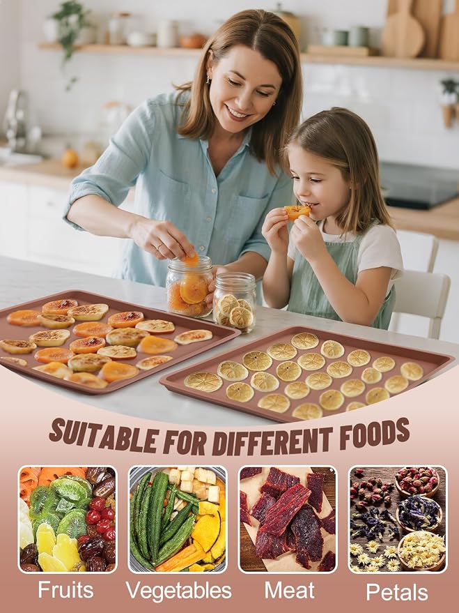 Aulock 4PCS Silicone Food Dehydrator Sheets with Edge, Non-stick Tray Liner | Compatible with Cosori 12" x 11" Trays , High Temperature Resistance & Reusable Square Dryer Mats