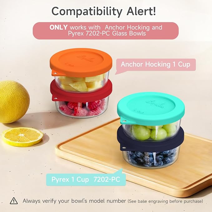 SOPHICO 1 Cup Round Silicone Replacement for Pyrex & Anchor Hocking 7202-PC | Food Grade Silicone, Leakproof、Airtight Lids, Dishwasher Microwave Safe