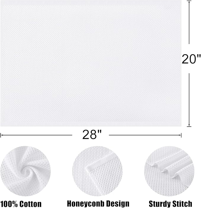 Kitinjoy 100% Cotton Waffle 4-Pack Kitchen Towels, 20" x 28", White | Super Soft, Ultra-Absorbent, Fast Drying, lightweight, Quick Drying Kitchen Hand Towels