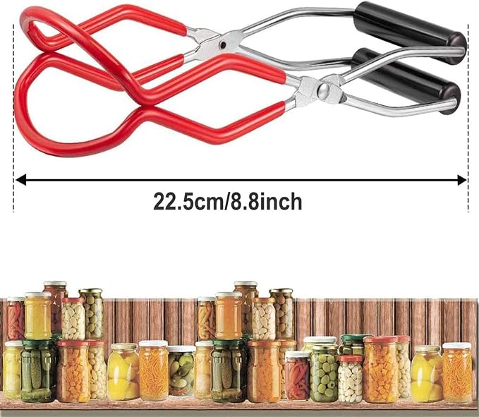 Canning Jar Lifter Tongs - Stainless Steel Jar Lifter with Rubber Grips | Slip Wide-Mouth Clip for Kitchen Restaurant, Red