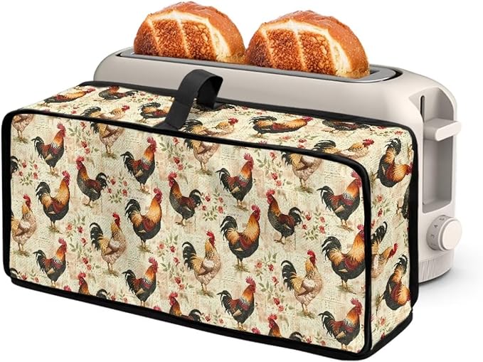 ZDCUSTOM Slim Toaster Dust Cover 2 Slice, Long Slot Toaster Bread Maker Machine Cover Stain Resistant Dust-proof Kitchen Small Appliance Decor Rustic Rooster