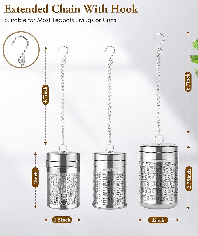 （2+1）Pack 304 Steel Fine Mesh Tea Infusers for Loose Leaf Tea | Versatile for tea, spices & seasonings, fine mesh traps sediment, dishwasher-safe