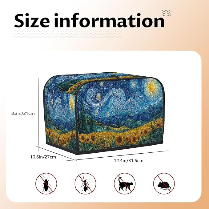 4 Slice Toaster Cover Oil Painting Galaxy Sunflowers Toaster Covers Four Slice Wide Slot Waterproof and Dustproof Covers for Wide Slot Toasters and Small Appliances Kitchen Decor Gifts