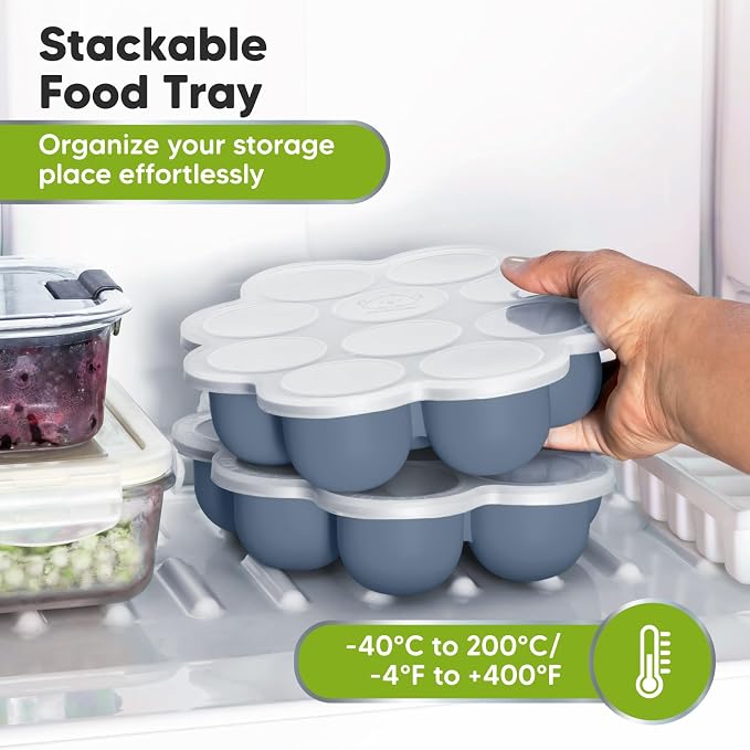 KeaBabies Silicone Food Freezer Trays with Lid, 2oz x 10 Pods (Slate) | Baby Food Storage Containers, Easy Puree Meal Prep, Breast Milk Silicone Freezer Molds, Dishwasher, Microwave Safe, BPA-Free