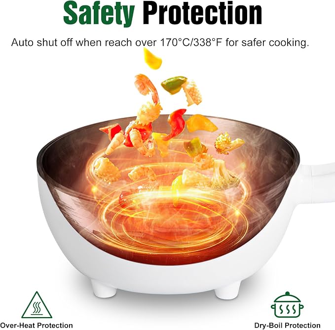Hot Pot Electric with Steamer, 3L Non-Stick Frying Pan, Rapid Noodles Cooker Electric Pot for Steak, Egg, Fried Rice, Ramen, Soup with 2 Heating Power, Spatula