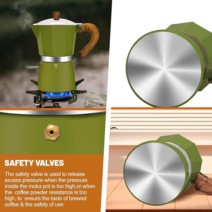 6 Cup Aluminum Espresso Stovetop Moka Pot Express Coffee Maker Percolator Italian Classic Mocha Coffee Machine for Italian and Cuban Cafe Brewing for Home & Camping 300ml 10oz