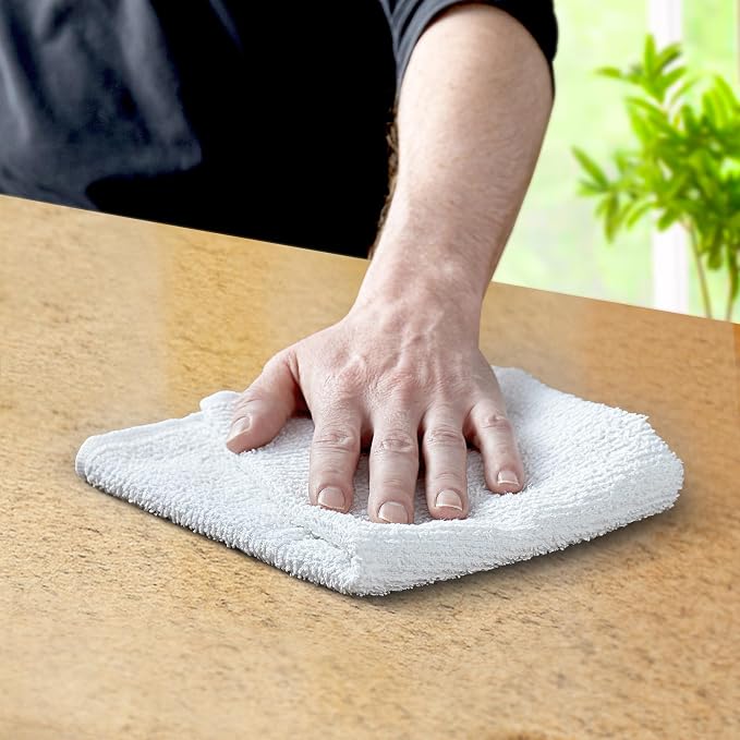 Avalon Towels Bar Towels (Pack of 36) Size 14x17 Inches – 100% Cotton, Absorbent and Reusable Cleaning Rags, Multipurpose Cleaning Towels, Terry Cloth Rags, Durable Shop Rags (White)
