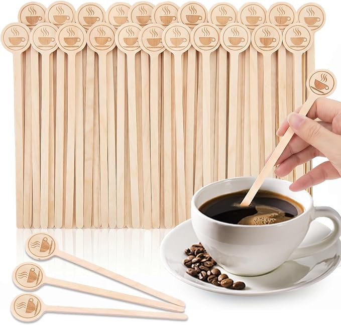 100Pcs Coffee Stirrers-5.9 Inch Natural Wooden Stir Sticks with Round Ends, Disposable Biodegradable Cafe Grade Coffee Stir Sticks Wood Beverage Mixer for Coffee Cocktails Milk Tea | Natural disposable biodegradable cafe grade coffee stir sticks