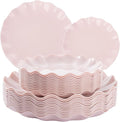 LIYH 24 Pcs Pink Plastic Plates Reusable, Pink Scalloped Plates Durable and Dishwasher Safe, Light Weight Daisy Wavy Plate Parties, Birthday, Picnics, BPA Free(12Guests)