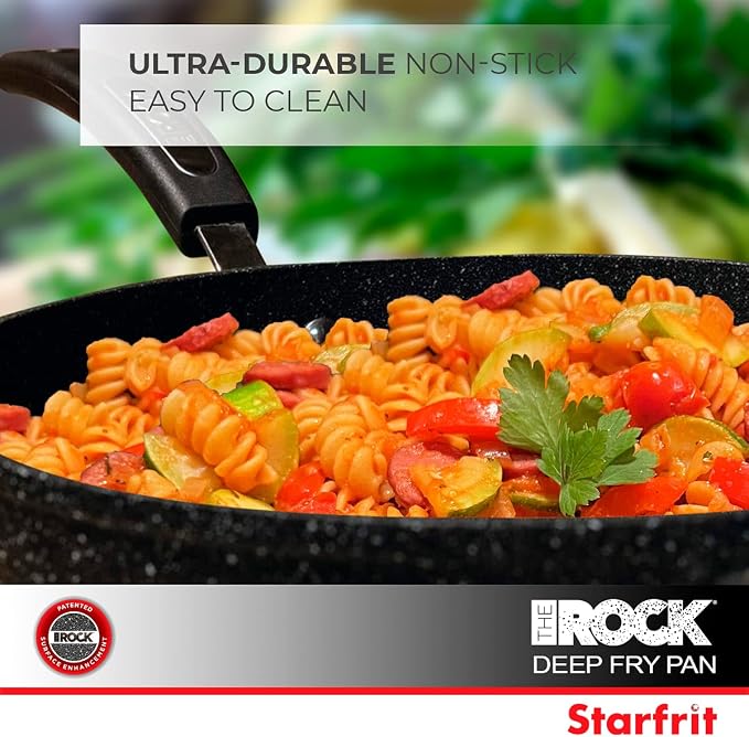 Starfrit The Rock Classic 11" (28cm) Non-Stick Deep Fry Pan with Helper Handle - Durable Forged Aluminum - Oven Safe - PFOA Free - Easy to Clean
