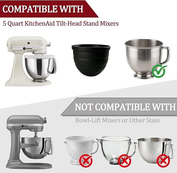 Silicone Bowl Liners for KitchenAid 5Qt Stand Mixers, 3 Liners with Lids | 2mm Thicker Foldable Mixer Inserts, Fits 5 Quart Mixing Bowl, Cold/Heat-Resistant & Dishwasher Safe, Non-Stick