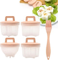 Cute Set of 4 Egg Cooking Pods Mold Boiled Pink Microwave and Stovetop Hard Boiled, Soft Boiled Holder Poacher Cups, Jello Cups with Lids, Square Shaper Fun Cookery Kitchen Gadgets (including oil brush)