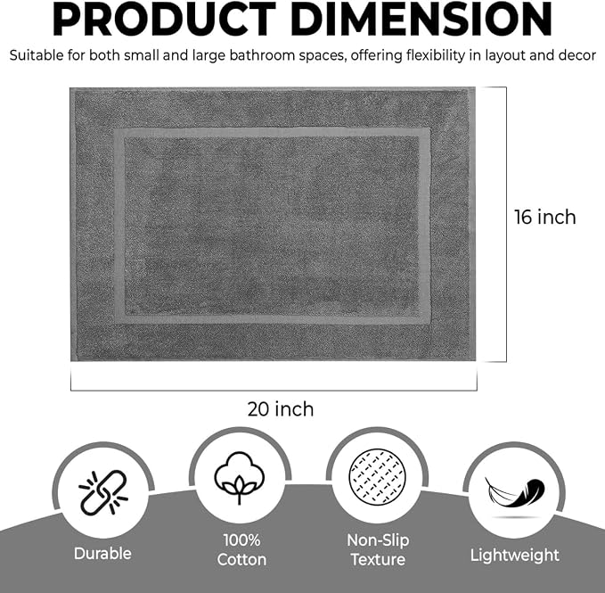 KAHAF COLLECTION Bath Mat Floor Towel Set - Absorbent Cotton Hotel Spa Shower/Bathtub Mats [Not a Bathroom Rug] 22"x34" Pack of 2