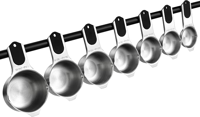Spring Chef Magnetic Stainless Steel Measuring Cups Set of 7 Patented Black | Metal Measuring Cups for Measuring Dry or Liquid Ingredients, Easy to Read Markings, Dishwasher Safe Nesting Magnetic Cups