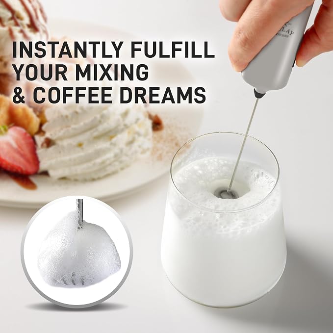 Mini & Mighty Milk Frother Wand – Powerful Handheld Coffee Frother, Battery Operated Drink Mixer – Compact Pocket Size – Detachable Whisk for Latte, Cappuccino, Matcha, Hot Chocolate